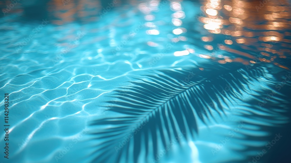 Poster a palm leaf creating a shadow on the surface of a pool