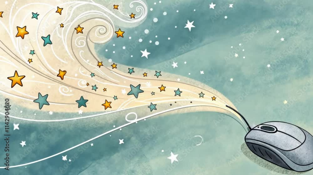 Poster dreamy stardust a soft swirling cursor drifts through an ethereal background trailing behind it a st