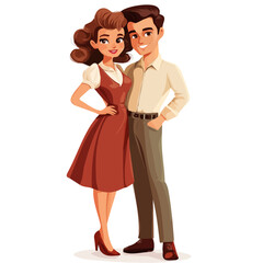 Stylish Couple in Retro Style – Vintage Fashion Illustration
