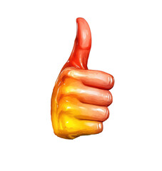 Rainbow-colored thumbs up with paint splashes