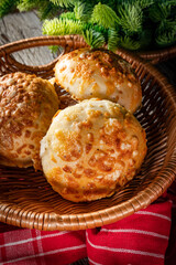 Fresh breakfast rolls with cheese.