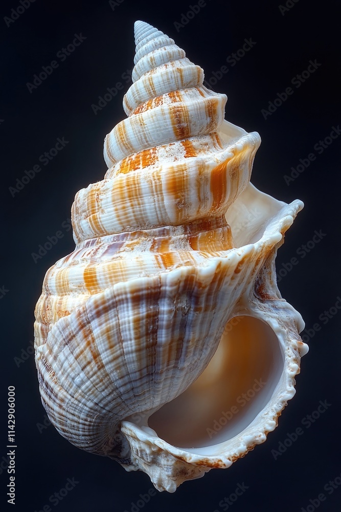 Poster a close-up shot of a shell on a dark background, perfect for use in designs where you need a simple 