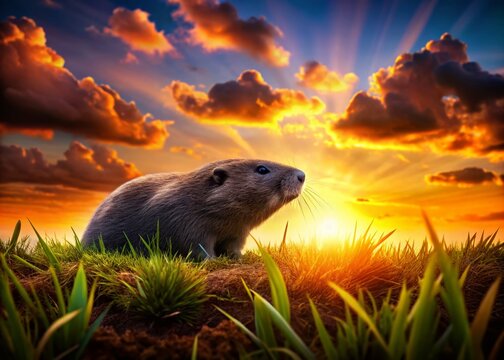 Silhouette Spalax Mole Rat Grassland Sunset - Wildlife Photography