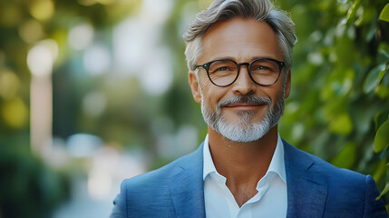 Fototapeta premium Manager Walking in Park During Lunch Break for Work Life Balance - Stock Photo Concept
