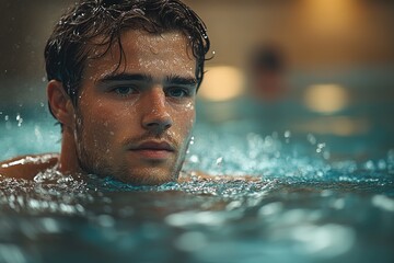 A person swimming in a pool of water