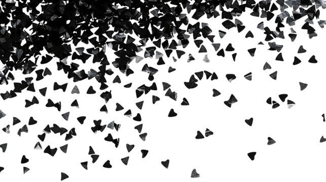 Stipple dot background with black and white hearts, on transparent background. Halftone pattern. PNG