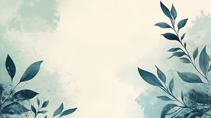Watercolor Painting Of Teal Leaves On A Beige Background