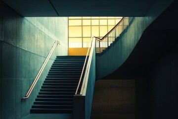 Obraz premium Stairway leading to a window in a building, perfect for architectural or interior design images