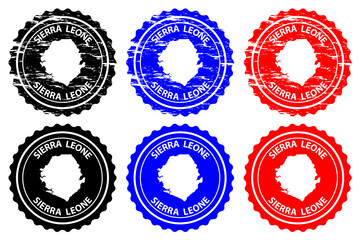 Sierra Leone - rubber stamp - vector, Republic of Sierra Leone (Salone) map pattern - sticker - black, blue and red