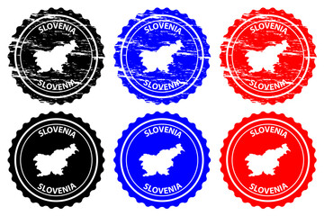 Slovenia - rubber stamp - vector, Slovenia map pattern - sticker - black, blue and red
