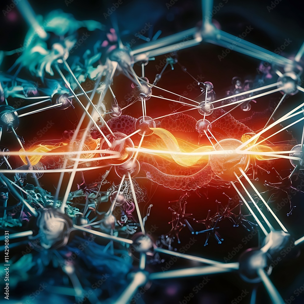 Poster science network pattern connecting lines and dots technology hexagons structure or molecular connect