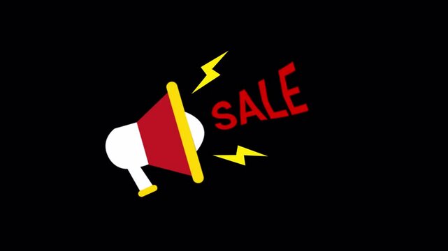 Sale with megaphone motion graphic concept. Marketing promotion shopping video. Sale discount and retail business concept. 3d animation cartoon. 3D Illustration.