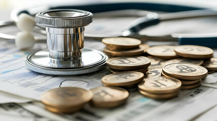 Medical Financial Planner Budget Analysis Digital Art Bokeh Background Health Care Costs Reports Charts