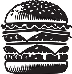 Hamburger silhouette vector art illustration. Black and white hamburger vector illustration.