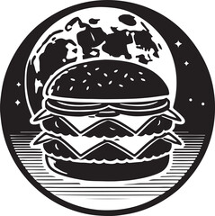Hamburger silhouette vector art illustration. Black and white hamburger vector illustration.
