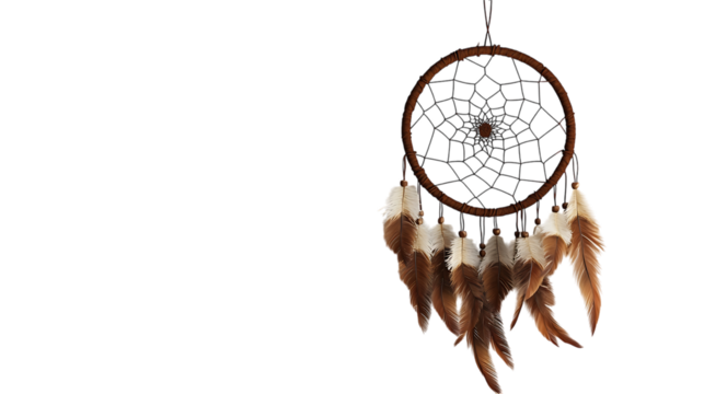 Feather Dream Catcher Traditional American Art on transparent background.