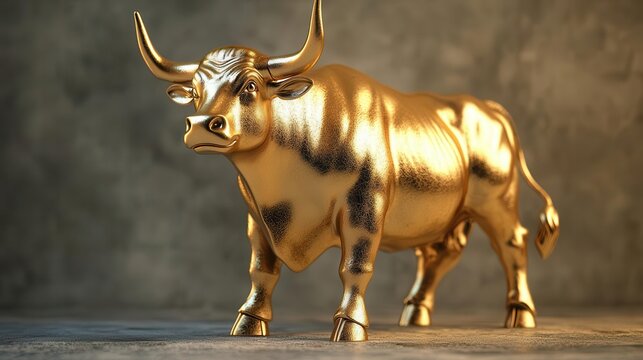 powerful bull representing a bull market, symbolizing growth and optimism in the stock market, ideal for financial concepts and investment visuals