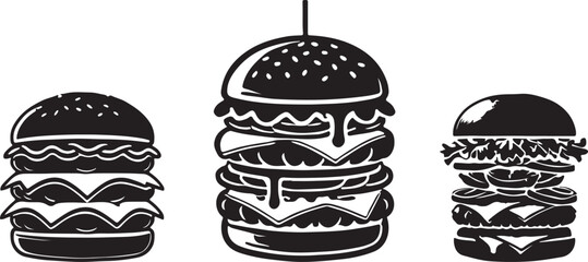 Hamburger silhouette vector art illustration. Black and white hamburger vector illustration.