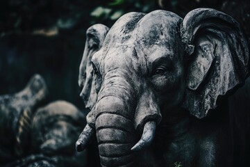 Fototapeta premium A statue of an elephant with tusks on its head, perfect for decoration or as a symbol of good luck