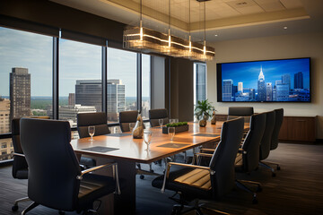 Modern Corporate Board Room with Advanced Amenities and Stunning City View