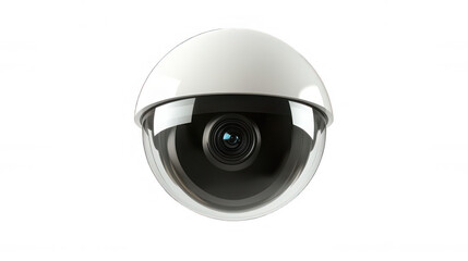 A modern white dome surveillance camera with a sleek design, on white or transparent background.