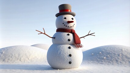 Fototapeta premium Snowman, Winter, Snow Figure, Isolated, White, Frosty, Christmas, Holiday, Snow Sculpture, No Background, Pure White, Image, Photograph, Winter Wonderland, Snowman Image, Isolated Snowman, 