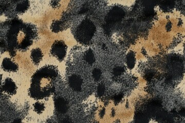 Close-Up View of Animal Fur Pattern Featuring Distinctive Spots in Shades of Black, Brown, and Tan, Ideal for Textures, Fashion, and Wildlife Themes