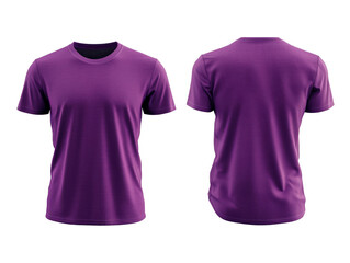 Purple short-sleeved T-shirt front and back. Transparent background