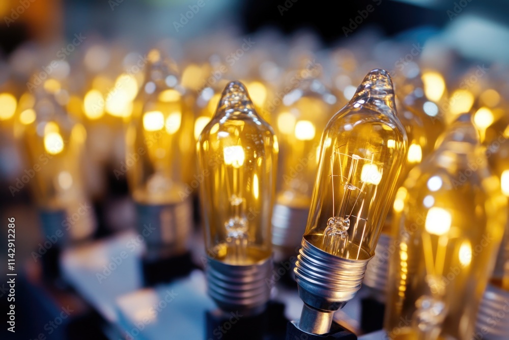 Poster a collection of light bulbs placed on a table, often used for decorative purposes or as a unique dis