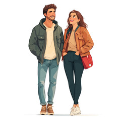 Trendy Couple in Urban Style – Street-Inspired Fashion Illustration
