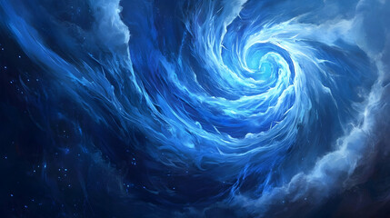 Obraz premium A blue painting with a swirling blue design in the center -