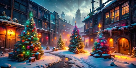 Obraz premium Snowy Urban Christmas Wonderland: Festive City Exploration Photography