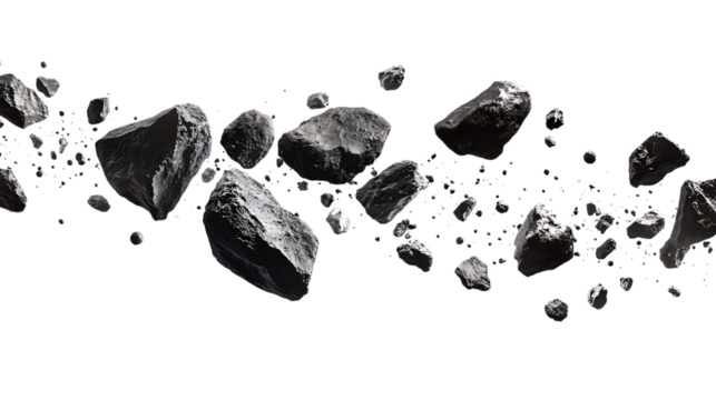black and white ink blots on transparent background.