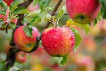 Apple Orchard Fall. Fresh Organic Red Apples on Apple Tree Branch