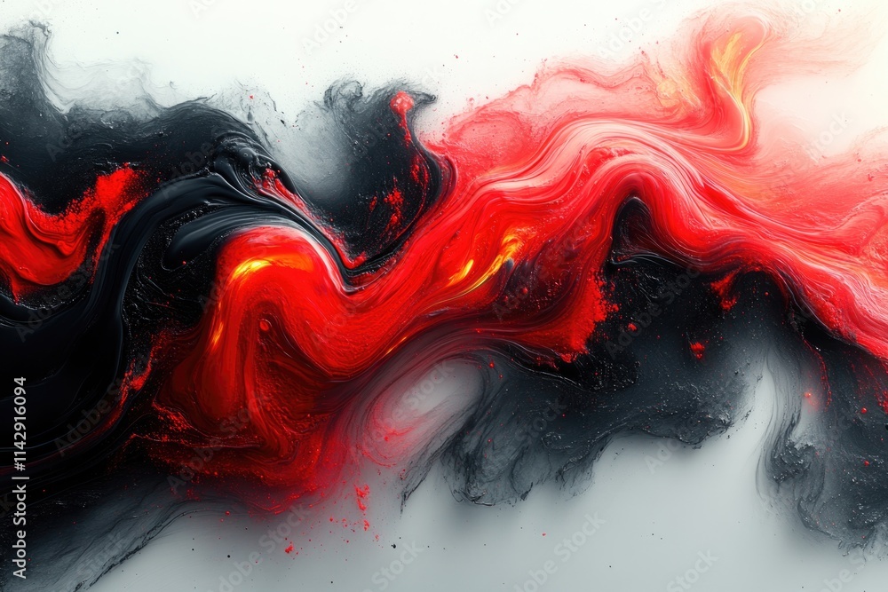 Poster abstract art with red and black brushstrokes on a white background, perfect for use in designs where