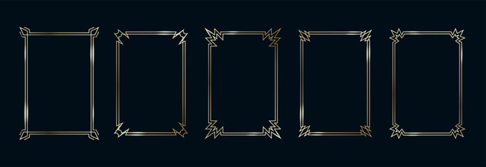 Golden Frames Set. Thin Line Gold Borders Luxury Minimalist Collection. Premium Vector Brass Outline Geometric Rectangles. Linear Decorative Banners with Black Background Isolated