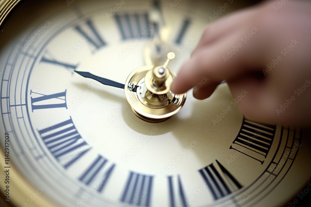 Poster a close-up shot of a person's hand holding a clock, ideal for use in time-related concepts or human 