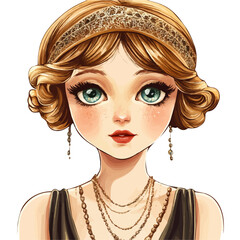 Cute Girl with 1920s Flapper Style – Elegant Vector Illustration for Vintage Fashion Projects  

