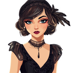 Cute Girl with 1920s Flapper Style – Elegant Vector Illustration for Vintage Fashion Projects  
