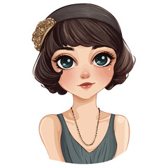Cute Girl with 1920s Flapper Style – Elegant Vector Illustration for Vintage Fashion Projects  
