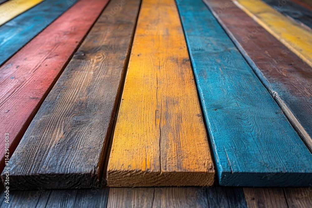 Aufkleber A close-up view of a colorful wooden floor with intricate designs and patterns