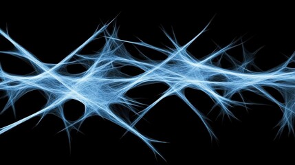 Abstract glowing blue network of interconnected lines on black background. Fractal structure concept