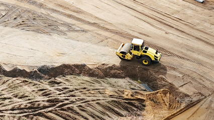Construction machinery at the construction site top view