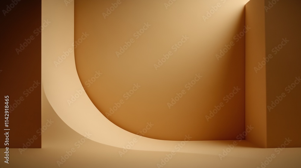 Poster abstract curved architecture with warm orange light and smooth shapes in minimalistic interior space