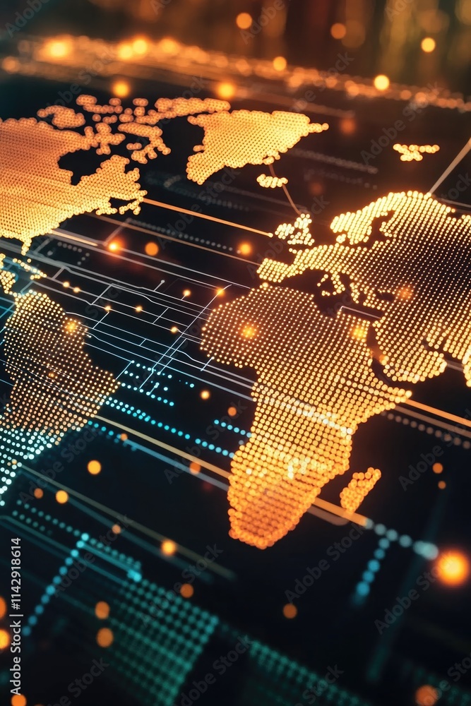 Poster a close-up view of a world map with geographical features and country borders