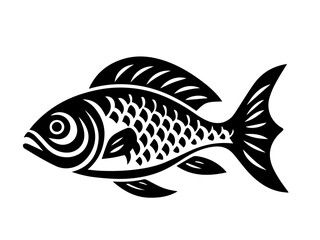 Hand-drawn Fish Illustration in Line Art Style Featuring Detailed Lines and Artistic Design for Fishing and Marine Themes