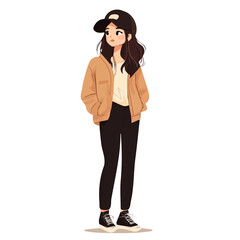 Fototapeta premium Cute Girl with Androgynous Style – Stylish Vector Illustration for Fashion & Art Creations 