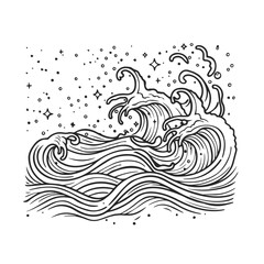 Beach Wave Line Vector Illustration Featuring Minimalist Ocean Wave Design with Smooth Flowing Lines