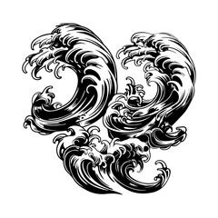 Intricate Water Wave Tattoo Style Vector Illustration Featuring Flowing Patterns and Artistic Detailing