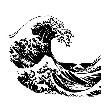 Intricate Water Wave Tattoo Style Vector Illustration Featuring Flowing Patterns and Artistic Detailing